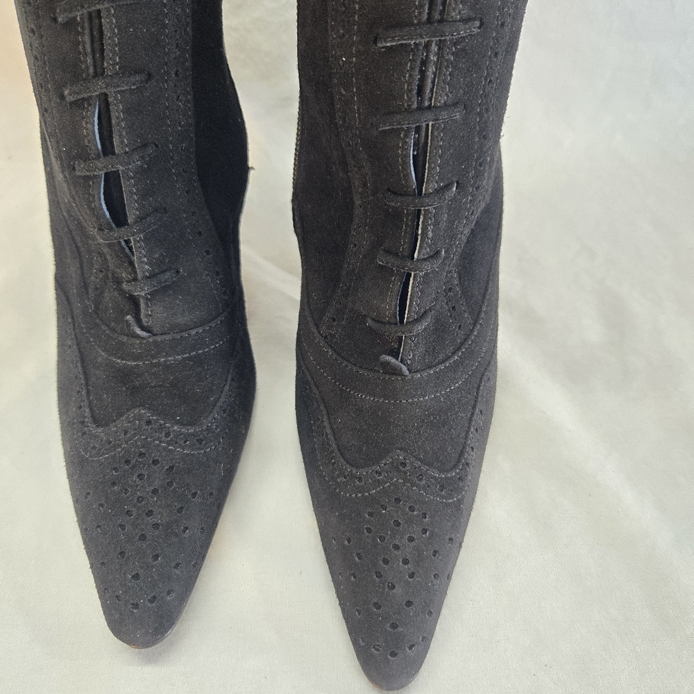 Manolo Blahnik Women's Size 35 Black Suede Zip-up Tie Stiletto Boots - Picture 4 of 7